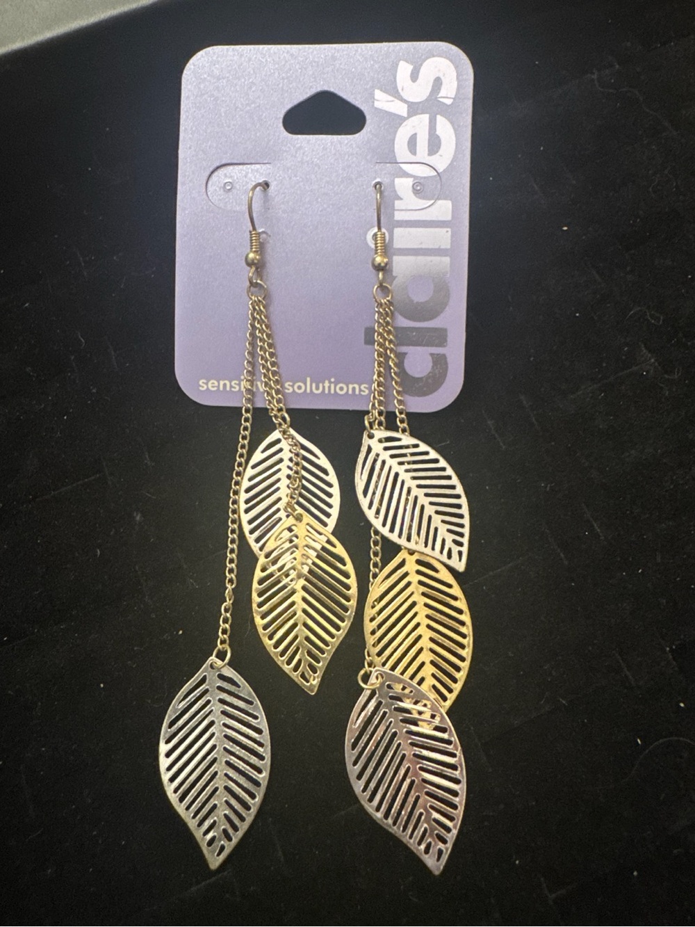 Claire's Gold Leaf Chain Drop Earrings - Gold Tone